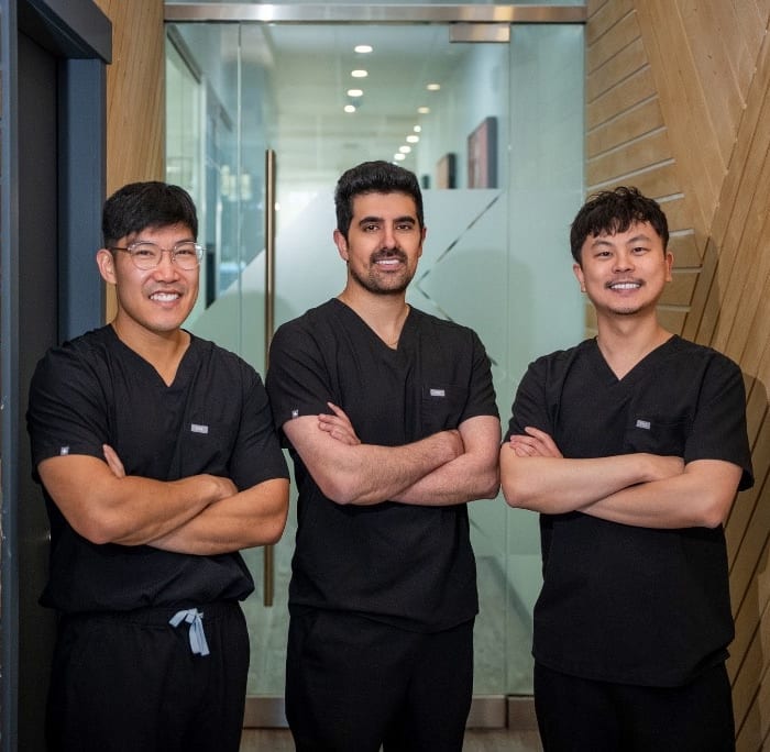 The Highland Park Dental team — Dr. Hong Cheung, Dr. Safa Naghipur, and Dr. Josh Song
